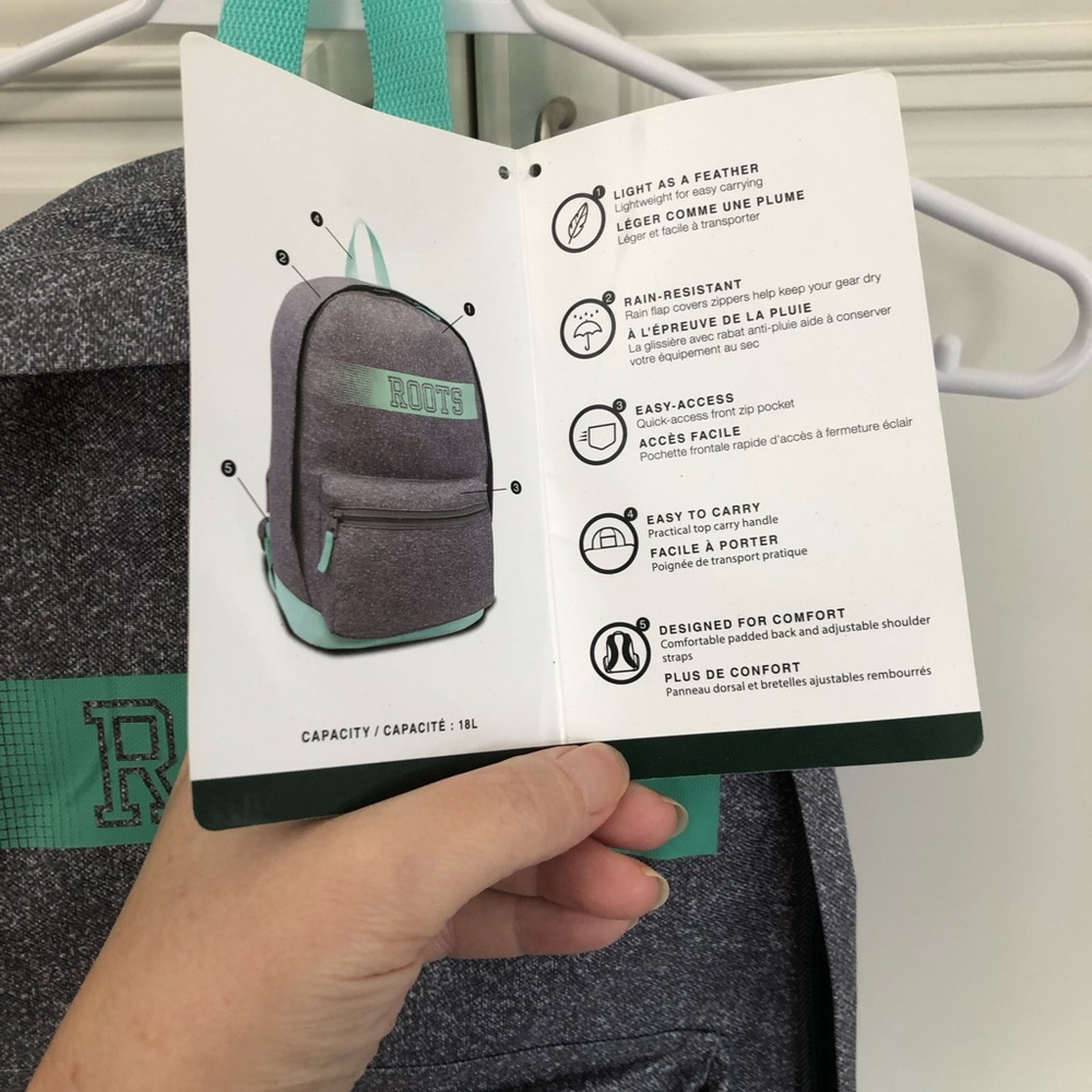 NWT Roots Student Backpack - grey / mint - Picture 12 of 13